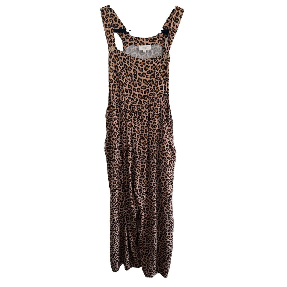 ODDi Wide Leg Overall Leopard Animal Print Size Large Pockets Rayon